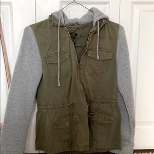 Rue21 Army Green Jacket with Sweatshirt Sleeves
